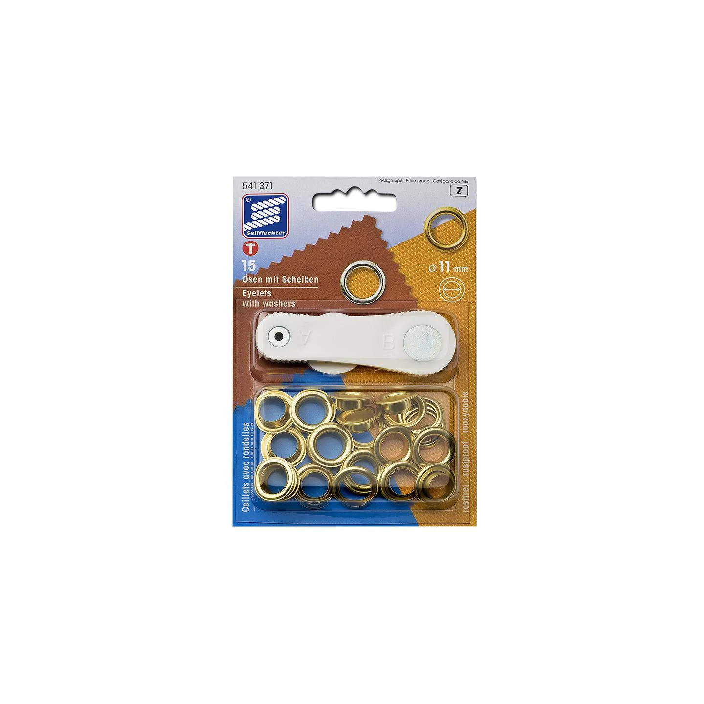 Seilflechter - Brass grommets 11 mm – set of 15 with punch