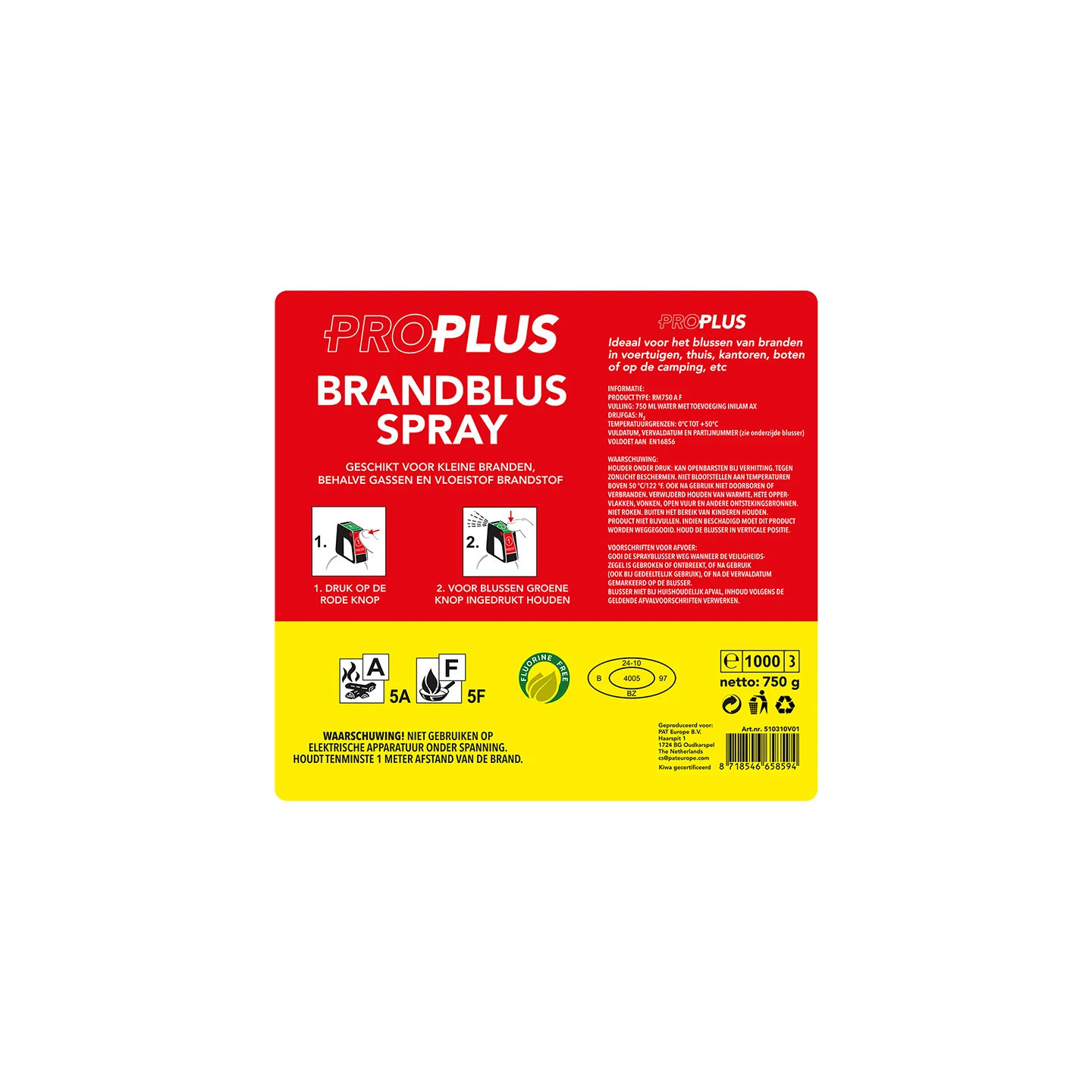 Brandblusser 750ml A F Schuim - Milieuvriendelijke Brandveiligheid