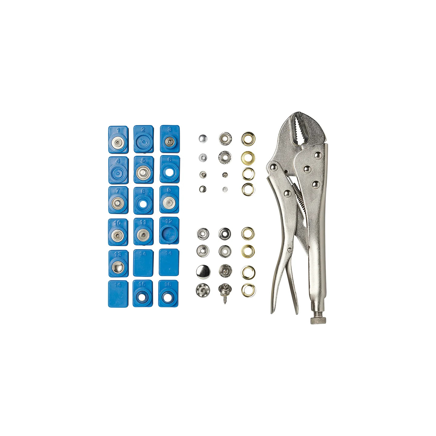 Assorted eyelets and snap fasteners (275 pcs)