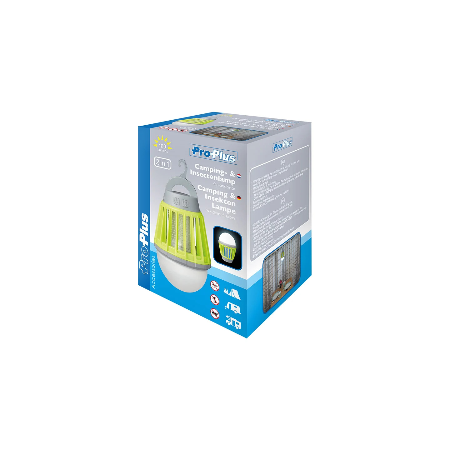 Rechargeable camping- & insect lamp (2-in-1)